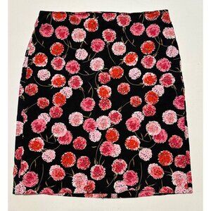 Talbots Womens Skirt 10 Black Pink Red Floral Print Stretch Midi Cottagecore